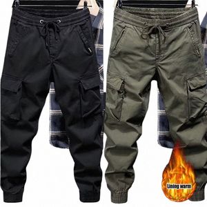 Vinterplyschlastbyxor män joggar casual byxor Cott Full längd Militär Streetwear Mens Arbetet Taktiska träningsbyxor H7SM#