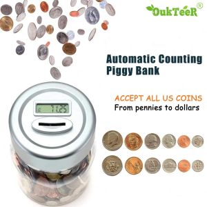 Lådor elektroniska automatiska digitala räknare mynt piggy bank lcd display box mynt pengar sparande burk för USD euro pengar barngåvor