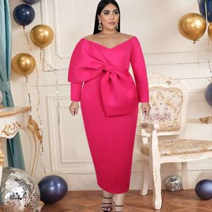 Sexy Off Shoulder Bow High Waist Wrap Hip Slim Fit S-Xxxl Large Women's Party Dress 383160