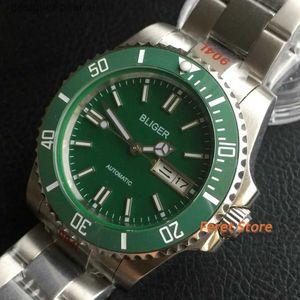 Orologio da polso Bliger 40mm Uomo Lusso Meccanico Vetro Sferico Bordo in Ceramica Data Illuminazione NH36 Movimento Automatico GreenC24325