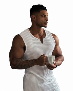 Sommer Neue Männer V-Ausschnitt Weste Fitnessstudio Tanktopmen Fitn Ärmelhemd Sport Sport Unterdrückung Fitnessstudios Train Vest O7BD#