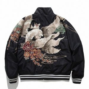 Vintage Fox Nakış Beyzbol Giyim Sonbahar Kış Fi Günlük Bombacı Ceket Japon Tarzı Hip Hop Erkekler Sokak Giyim Palto J6WI#