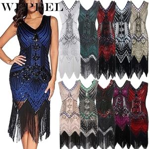 WEPBEL Abito vintage da donna anni '20 Abito Grande Gatsby Abito con paillettes con paillettes Abito da ballo con orlo con nappa 240311