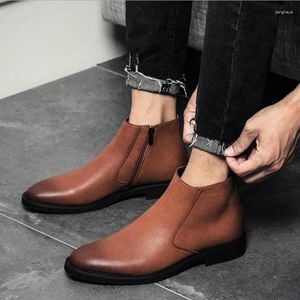 Buty Ładne mężczyźni formalne spiczaste palce kostki zwykłe skórzane zamek błyskawiczne buty zimowe Oxford 752