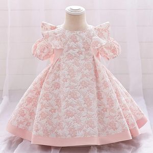 Sukienki dla dziewczynek krótki rękaw 1 rok sukni urodzinowy na ubrania dziecięce Big Bow Princess Girls Gown 0-2y