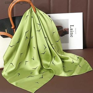 Bandanas Durag Scarves Luxury Hijab Hair Bands 2023 Square Silk Scarf For Women Neckerchief Kvinna Satin Shawl Ribbon pannband Fashion Wraps Bandana Y240325