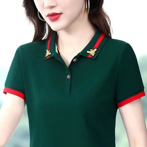 Polo Dress Women Summer Solid Short Short Polo Shirt Slim Sport T-shirt ricamato polo Polos Mujer Blusas 240329