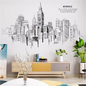 Stickers Black Wall Sticker Largescale Handpainted Modern Architecture Salon Wallpaper Bedroom Accessories Room Decor Aesthetic Teens