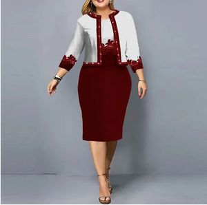 African Dress Set Clothes Women 34 Sleeve Jacket Tops and Dress Suit Autumn Print Fashion Office Lady African Outfits 240315