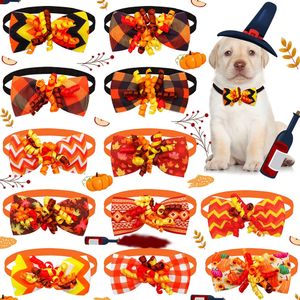 50 pz Ringraziamento Decorare Papillon per Cani Cravatte con Nastro Colorato Toelettatura di Zucca Collare Regolabile Forniture per Cuccioli 240314