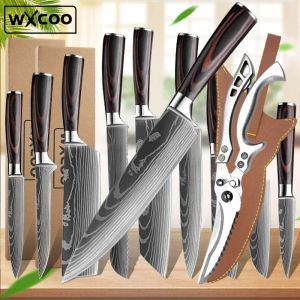 Facas japonesas de chef, facas de cozinha de aço inoxidável, padrão laser damasco, santoku, utilitário para corte de carne, açougueiro, ferramenta para churrasco