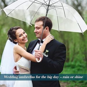 熱い販売透明なクリアEVC傘長いハンドル雨の太陽傘を通してカラフルな傘の雨プルーフの結婚式の写真