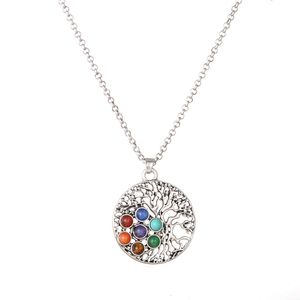 Pendant Necklaces Tibetan Silver Pendant Life Tree Necklace Yoga Spirit Pendant Colorful Stone Necklace Popular Jewelry