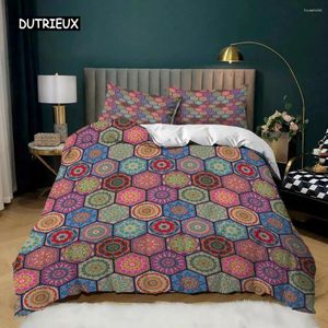 Set biancheria da letto Set copripiumino reticolare King Size Esagonale Boho Modello Mandala etnico Trapunta in microfibra super morbida