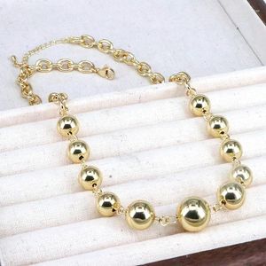 Pendant Necklaces 5Pcs Classic Design Metal Beads Chain Necklace Smooth Ball 18k Gold Plated Handmade Fashion Hip Hop Women Jewelry