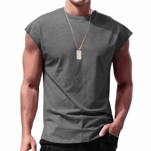 Homens Sleevel Solid Vest Tops Casual Sports Fitn Gym Muscle Tee Tank T-Shirt Cor Sólida Em Torno Do Pescoço Pulôver Regatas j0P4 #