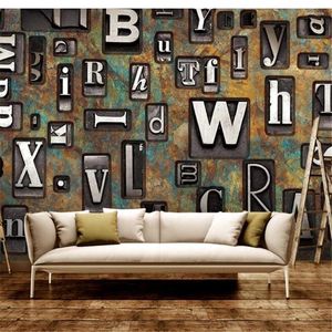 Wallpapers Wellyu Papel De Parede 3d Custom Wallpaper English Alphabet Retro Rust Restaurant Background Wall Mural