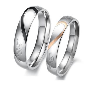 Modeschmuck 316L Edelstahl Silber Halbes Herz Einfacher Kreis Echte Liebe Paarring Eheringe Verlobungsringe Valentin5190012