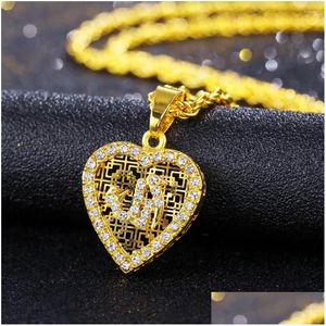 Collane con ciondolo squisito placcato oro simbolo arabo collana a forma di cuore fascino strass clavicola catena gioielli per uomo donna goccia Otbpe