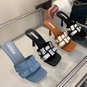 Moda tecer bombas elegantes mulheres sapatos de salto alto em 2023 ao ar livre rasa senhoras sandálias de salto alto slides calçados femininos 240320