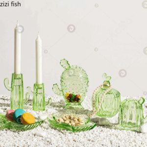 Jars Cactus Glass Candle Jar Storage Jar Candlestickフルーツプレートスナックトレイキャンディープレートストレージタンクオーガナイザー装飾飾り