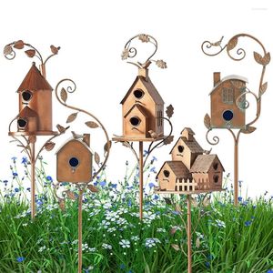 Casa de pássaro de metal para decorações de jardim com poste decoração de casa de pássaros ao ar livre para quintal