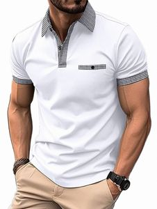 Nowe męskie zwykłe krótko-rękawowe koszulę polo Casual Fi Plaid Lapel T-shirt Męska koszula polo-Polo Men Wea n8lc#