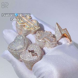 Anpassad Moissanite Fancy Ice Out New Design Sier Gold Plating VVS Hip Hop Ring Men