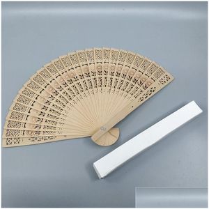 Party Favor Vintage Style Wood Folding Fan Chinese Pattern Art Craft Gift Personlig graverad handgjorda träfoldar Handfans Drop de DHX61