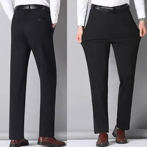 Men's Pants Men Formal Trousers Warm Plush Suit Stylish Business With High Waist Deep Crotch Cozy Pockets Office