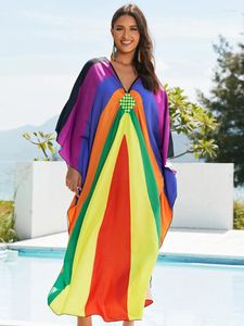 Beach Kaftans för kvinnor Rainbow Butterfly Tryckt baddräkt Cover Ups Maxi Dresses Elegant Holiday Beachwear Bathing Suits