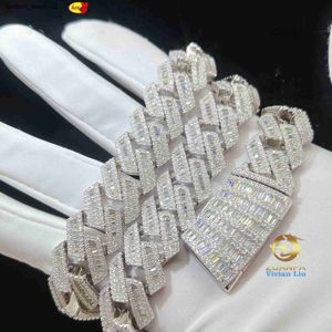 15mm 18mm 19mm Hip Hop Fine Jewelry Baguette Diamond Men Necklace Sterling Silver Fully Vvs Moissanite Luxury Cuban Link Chain LNFR