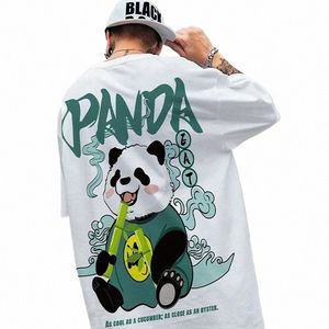 Camiseta C Estampado de Panda Para Hombre, Ropa Informal de Manga Corta, Kawaii, Vintage, De Anime, Talla Grande, Y2K R02H#