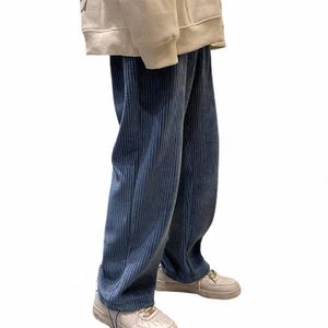 men New Fi Casual Straight Pants Corduroy Solid Color Oversize Trousers Man Warm Korean Tie Leg Streetwear Pants G3Qv#