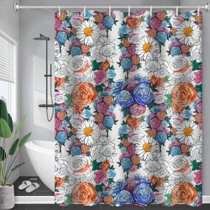 Curtains Boho Floral Long Shower Curtain Bathroom Blossom Printed Durable Waterproof Curtain Fabric with Hooks Bed Bath and Beyond