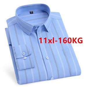 Mens Stripe Shirts Long Sleeve Autumn Fashion 100% Cotton Solid Business Formal Slim Fit Dress Shirt Plus Large Size 11XL 10XL 240318