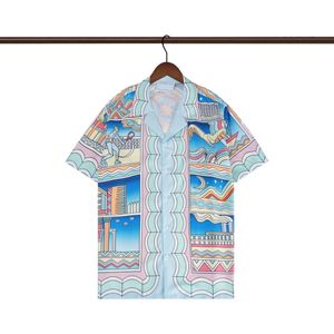 2024 Designer de moda havaiana carta entrelaçada camisa de praia para homens designer de seda camisa de boliche casual verão manga curta tamanho M-3XL # 042