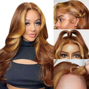 JKD Skunk Stripe Brown Blonde 13X4 HD Highlight Body Wave Lace Front Perücke gezupft mit Baby 150 % Dichte Wear and Go Glueless Perücken Echthaar vorgeschnitten 24 Zoll