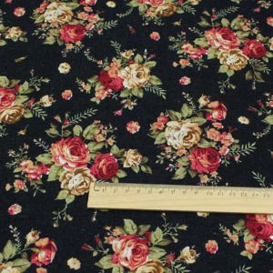 Tecido de algodão/linho DIY estilo country Fabric/clássico Flores de rosa pretas Impressão de retalhos de retalhos de tecidos Fabric para costura