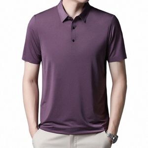 2023 Summer New Fi Men's Solid Color kortärmad t-shirt Ice Silkes andningsbara herrbusin Casual Polo Shirt G9J7#