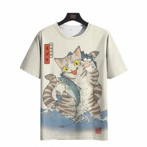 anime Cat T-shirt For Men Summer O Neck Trendy Short Sleeve Tees Oversized Streetwear Casual Sweatshirt Male Basic Clothing Tops y3SJ#