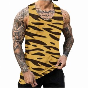 NOWOŚĆ FI TUPS TOPS Sleep Letni styl uliczny Tops 3D Druk Spotted Leopard Loose Crew Szyja swobodna kamizelka kampanii męskiej Top A513#