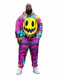 zooy L-9XLMen's Suit Street Carto Color Strap Spl Ink Rainbow Universe Color Matching Lg-Sleeved Hoodie Sweatpants Suit D8jW#