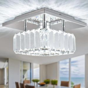 Ceiling Lights FRIXCHUR Mini Crystal Chandelier LED Light Flush Mount Square Small For Bedroom Living Room Hallway Kitchen