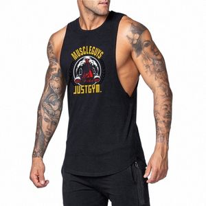 Gym ärm skjorta män kroppsbyggande tank tops fitn träning cott tryck singlet stringer undertröja manlig casual sommarvest k7bl#