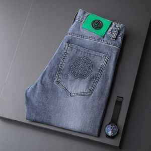 Mens Jeans Designer High End Spring/Summer New Brodered Jeans Men Elastic Slim Fit Small Feet Pants Man Trendy Brand Pants