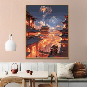 Zahlenmalerei nach Zahlen für Erwachsene Loft und Feuerwerk Dropshipping Canvas Oil Home Decor