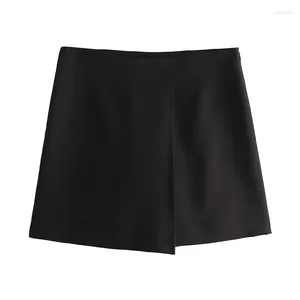 Women's Shorts YENKYE Women Black Wrap Front Skirts Vintage High Waist Side Zipper Female Summer Skort