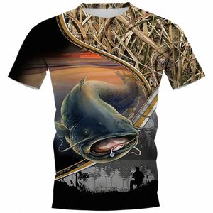 Sommer Karpfen Angeln Druck männer T-shirt Outdoor Wels Druck Lose Kurzarm Rundhals Plus Größe Casual Street Top g3Vg #