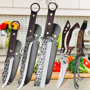 Knives Forging Meat Cleaver Boning Knife Multipurpose Scissors Stainless Steel Clip Utility Hunting Firewood Knife for Outdoor BBQ